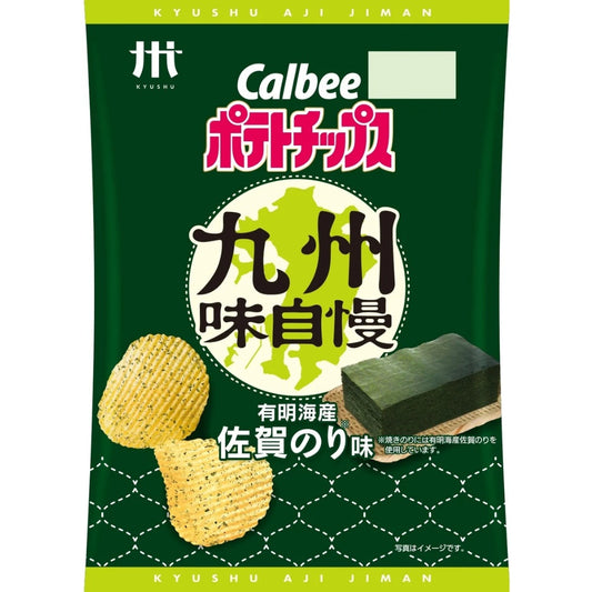 Calbee 卡樂B 卡樂比 九州味自慢薯片 有明海產佐賀紫菜味6包 + 五島灘海鹽飛魚湯味6包