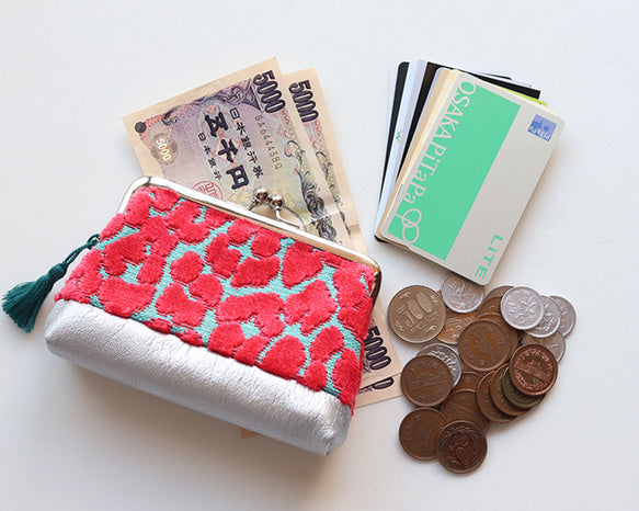 日本手作親子口金錢包|豹紋天鵝絨 × 日本牛革(Hot Pink & Turquoise)