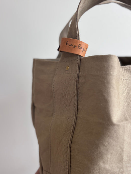 日本手作厚帆布Tote Bag 托特包(灰卡其色)