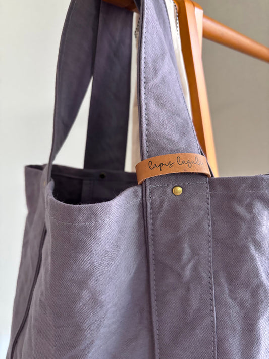 日本手作厚帆布Tote Bag 托特包(灰紫色)