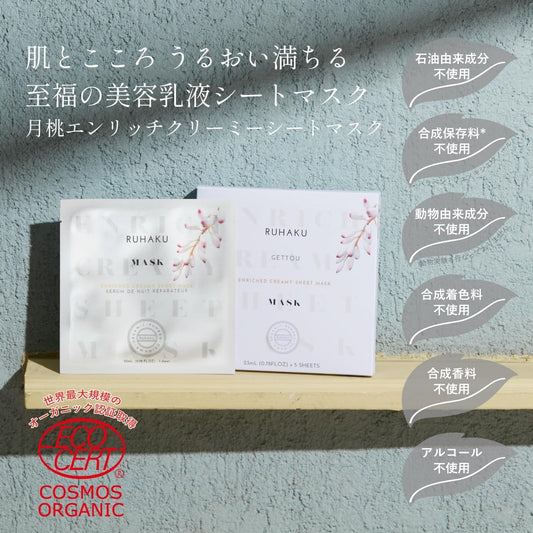RUHAKU 琉白 日本製 有機認證 月桃 海葡萄 諾麗果 滋養乳霜面膜 1盒5片