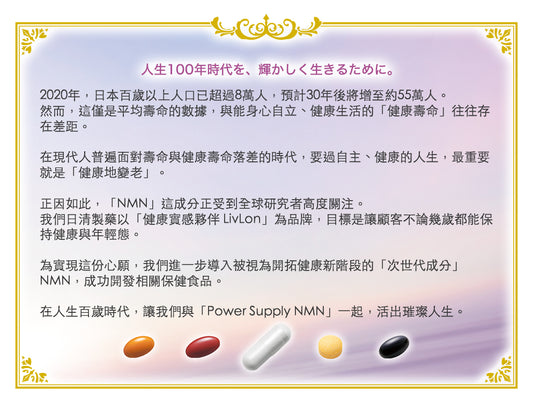 日清製藥LivLon Power Supply NMN30 125mg 銀裝 日本產 每日營養補充包 CoQ10 維他命 胡蘿蔔素