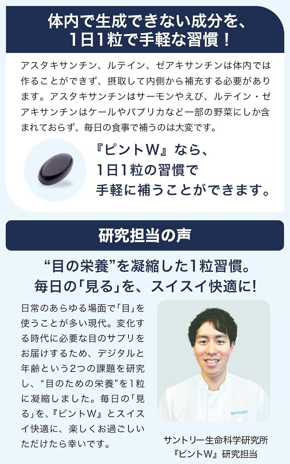 日本Suntory Pinto W 護眼營養補充 6包優惠裝 180粒/180日份量 護眼素保健 葉黃素 玉米黃質