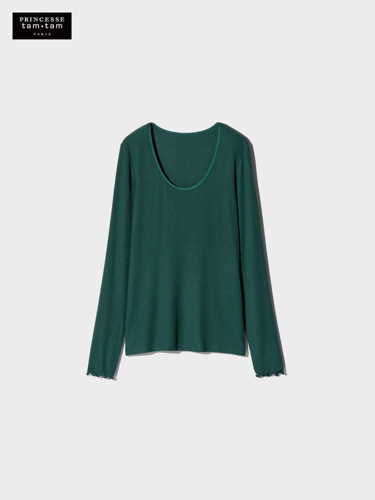 日本UNIQLO × Princesse tam.tam 極暖 HEATTECH 羊絨混紡羅紋 U 領長袖上衣 法式精緻保暖內搭
