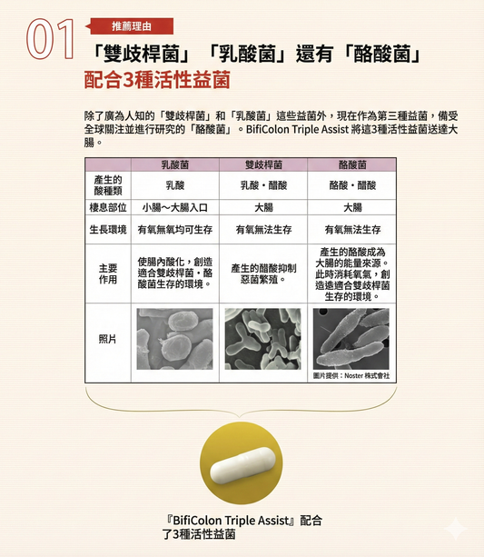 Nisshin Pharma LivLon Bificolon Triple Benefit Formula (30 tablets per pack) activates beneficial gut bacteria. 