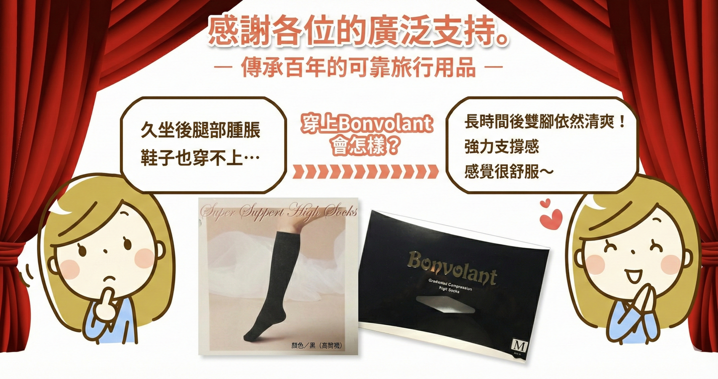Bonvolant Lycra 高密度纖維 漸進式壓力襪 有效改善靜脈曲張 消除疲勞腳腫 2對裝