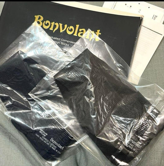 Bonvolant Lycra 高密度纖維 漸進式壓力襪 有效改善靜脈曲張 消除疲勞腳腫 2對裝