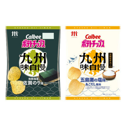 Calbee 卡樂B 九州味自慢薯片 有明海產佐賀紫菜味6包 + 五島灘海鹽飛魚湯味6包