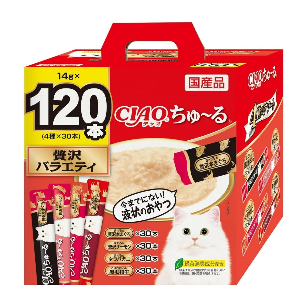 CIAO 日本產 奢華綜合口味貓用肉泥零食 肉泥條 120條裝
