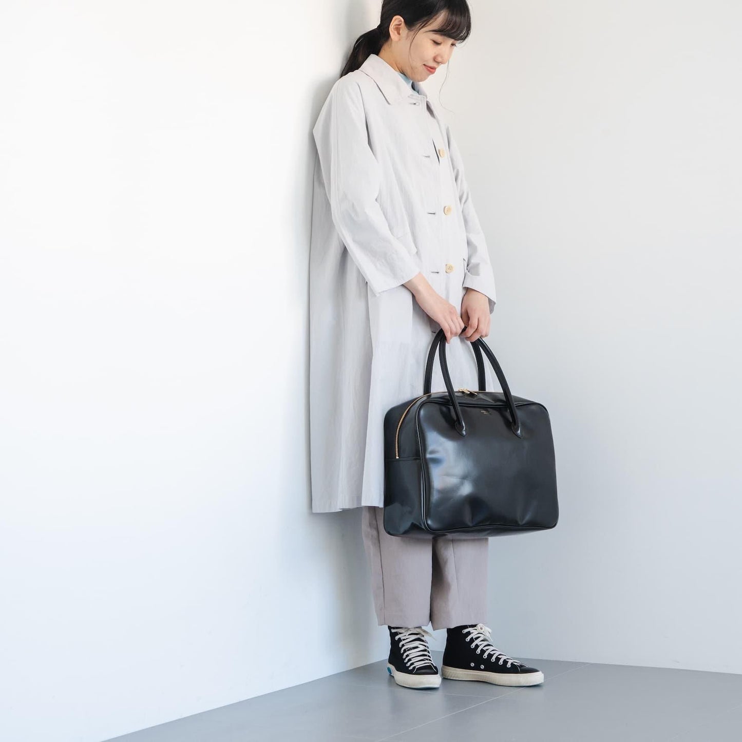 CLASKA｜日本製 BANK 波士頓旅行包 - 黑色合成皮革