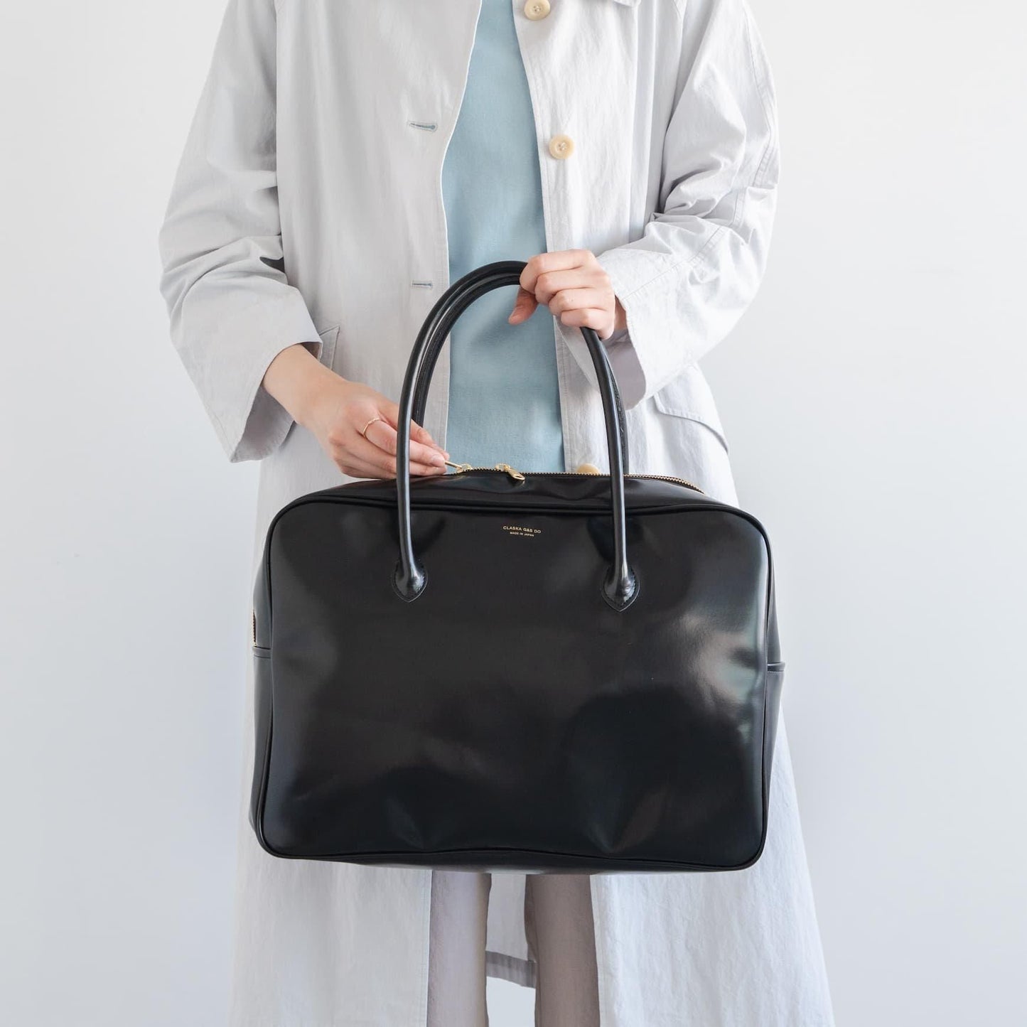 CLASKA｜日本製 BANK 波士頓旅行包 - 黑色合成皮革