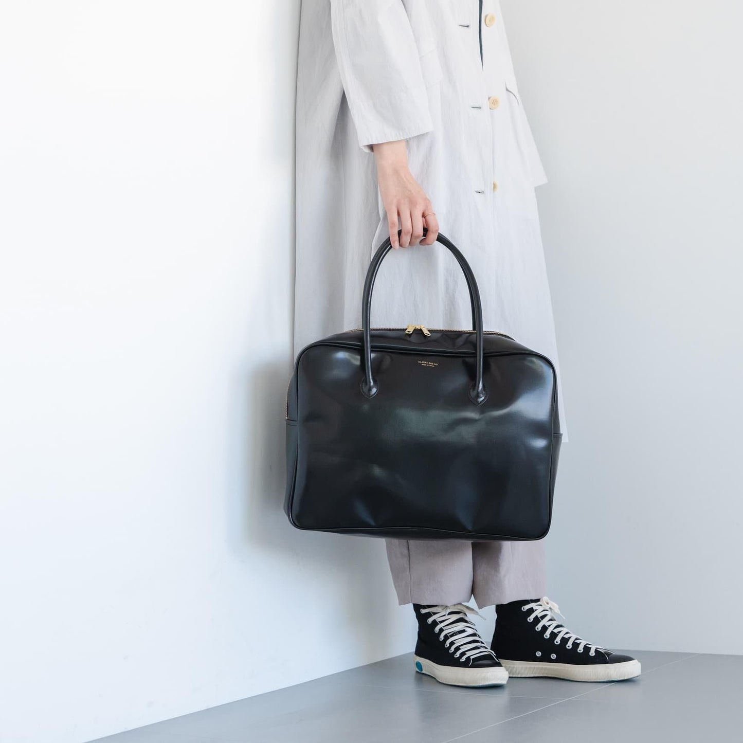 CLASKA｜日本製 BANK 波士頓旅行包 - 黑色合成皮革