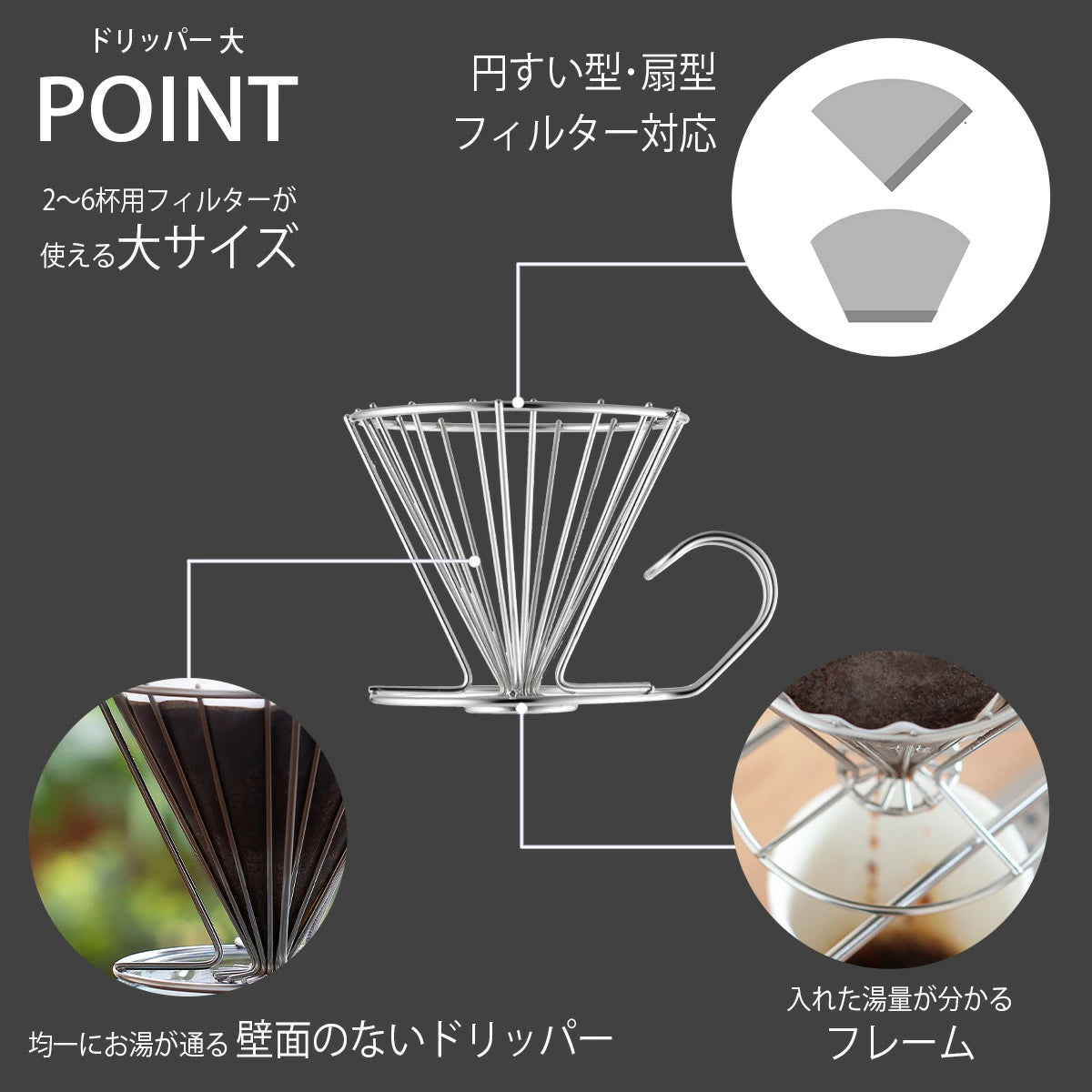 KOGU 珈琲考具 日本製 不鏽鋼手沖咖啡濾杯 2-6杯用 大款 42157