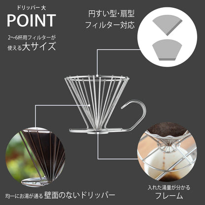 KOGU 珈琲考具 日本製 不鏽鋼手沖咖啡濾杯 2-6杯用 大款 42157