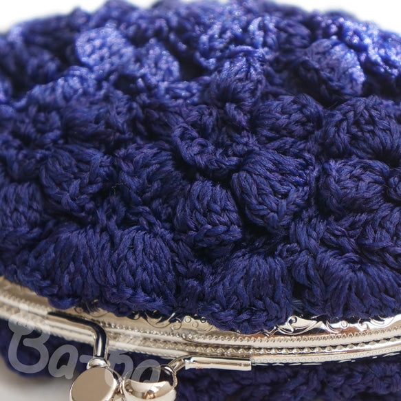 日本手作編織小包｜Poppy Puff 花朵編織款・海軍藍