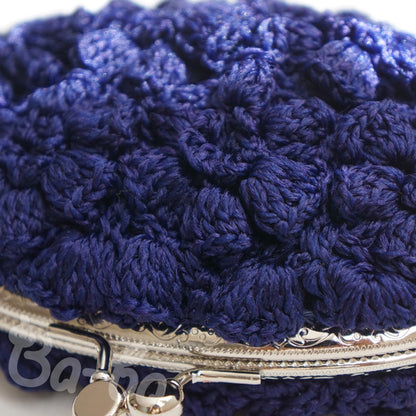 日本手作編織小包｜Poppy Puff 花朵編織款・海軍藍