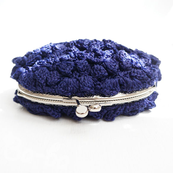 日本手作編織小包｜Poppy Puff 花朵編織款・海軍藍