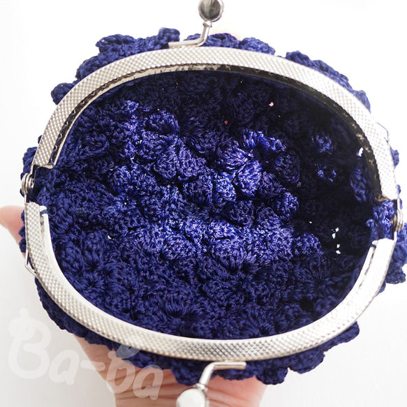 日本手作編織小包｜Poppy Puff 花朵編織款・海軍藍