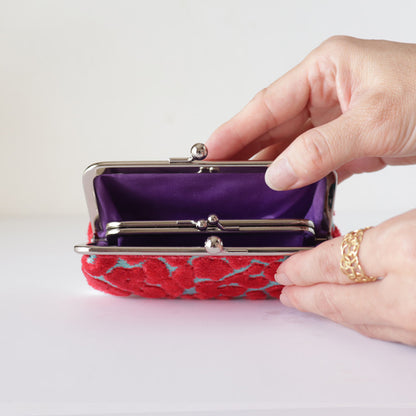 日本手作親子口金錢包｜豹紋天鵝絨 × 日本牛革（Hot Pink &amp; Turquoise）