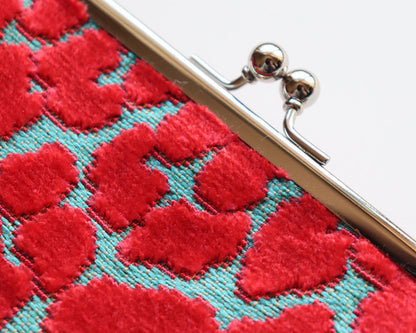 日本手作親子口金錢包｜豹紋天鵝絨 × 日本牛革（Hot Pink &amp; Turquoise）