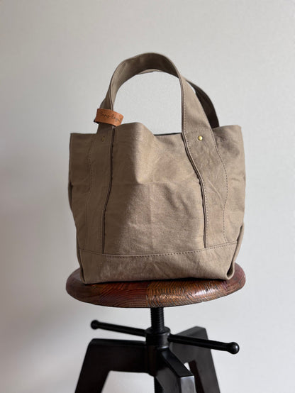 日本手作厚帆布Tote Bag 托特包（灰卡其色）