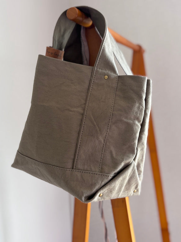 日本手作厚帆布Tote Bag 托特包（灰卡其色）