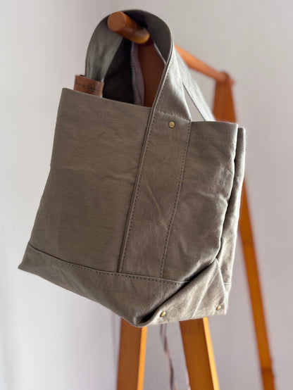日本手作厚帆布Tote Bag 托特包（灰卡其色）