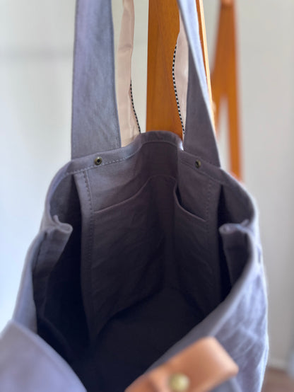 日本手作厚帆布Tote Bag 托特包（灰紫色）