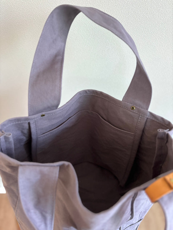 日本手作厚帆布Tote Bag 托特包（灰紫色）