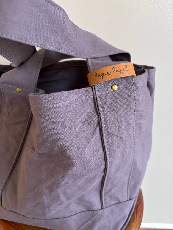 日本手作厚帆布Tote Bag 托特包（灰紫色）