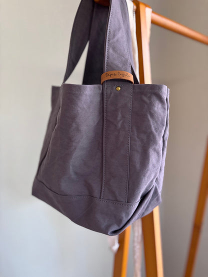 日本手作厚帆布Tote Bag 托特包（灰紫色）