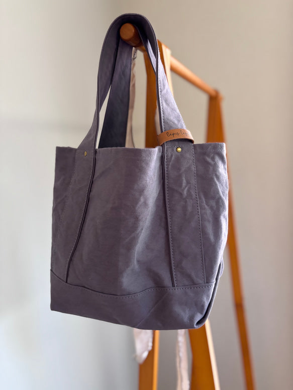 日本手作厚帆布Tote Bag 托特包（灰紫色）