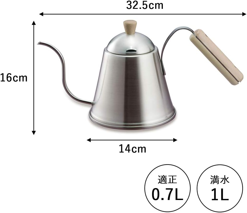 KOGU 珈琲考具 日本製 極細口手沖咖啡壺 ITTEKI 原木手柄款 1L 40437