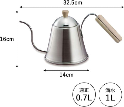 KOGU 珈琲考具 日本製 極細口手沖咖啡壺 ITTEKI 原木手柄款 1L 40437