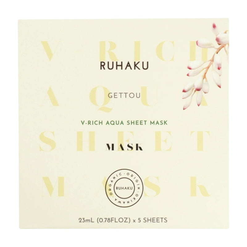RUHAKU 琉白 日本製 V Rich Aqua 沖繩香檬 諾麗果 月桃 緊緻保濕精華面膜 1盒5片