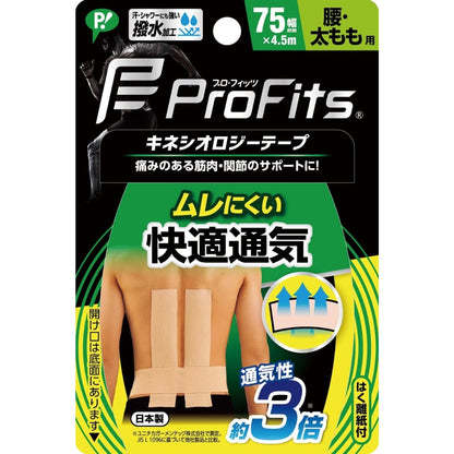 ProFits 日本製 腰部大腿用 舒適透氣專業運動貼布 Kinesiology Tape 75mm 2盒