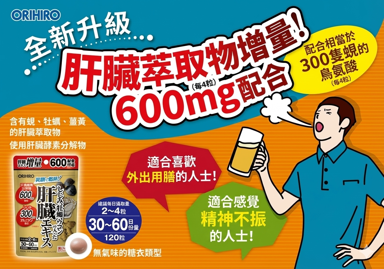 ORIHIRO Liver Extract 護肝萃取物 (蜆/蠔/薑黃）2袋240粒優惠裝 有助修復肝臟機能
