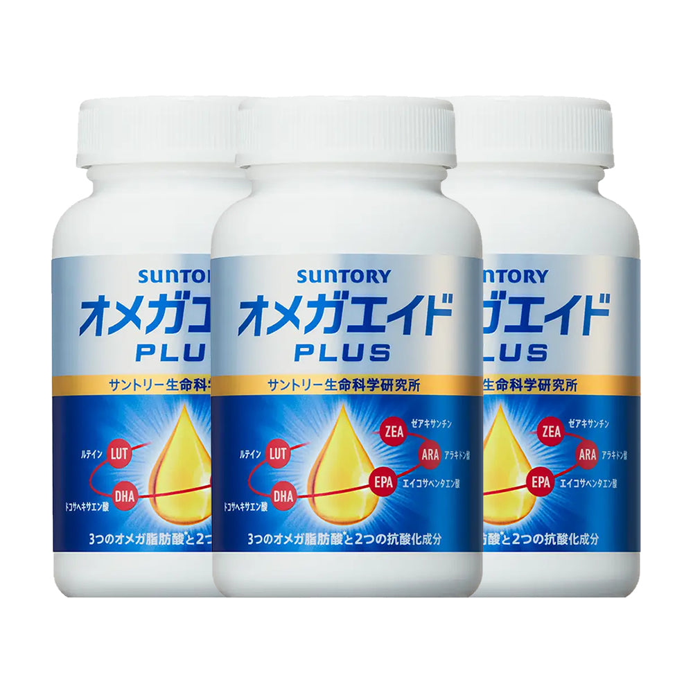 日本Suntory 魚油丸 Omega Aid Plus 3樽優惠裝 1080粒/180日份量 DHA EPA 葉黃素 玉米黃素