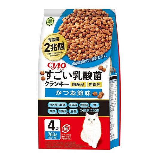 CIAO 日本產 超級乳酸菌香脆乾糧 鰹魚片味 190g×4袋裝