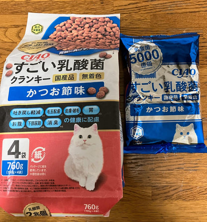 CIAO 日本產 超級乳酸菌香脆乾糧 鰹魚片味 190g×4袋裝