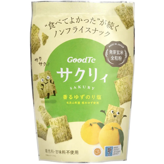 Sakury Yuzu Seaweed Salt Germinated Brown Rice Crisps Healthy Snack 30g x 6-Pack Made in Japan