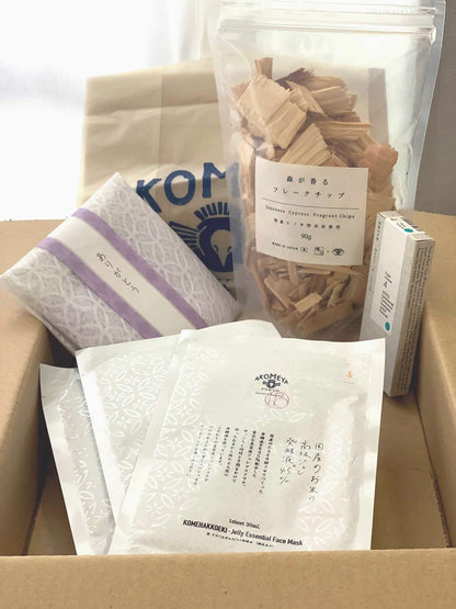 獨家限量包郵套裝 Set C ｜ 日本製 米發酵面膜 × 檜木香片 × 和紙香 × 今治毛巾組合