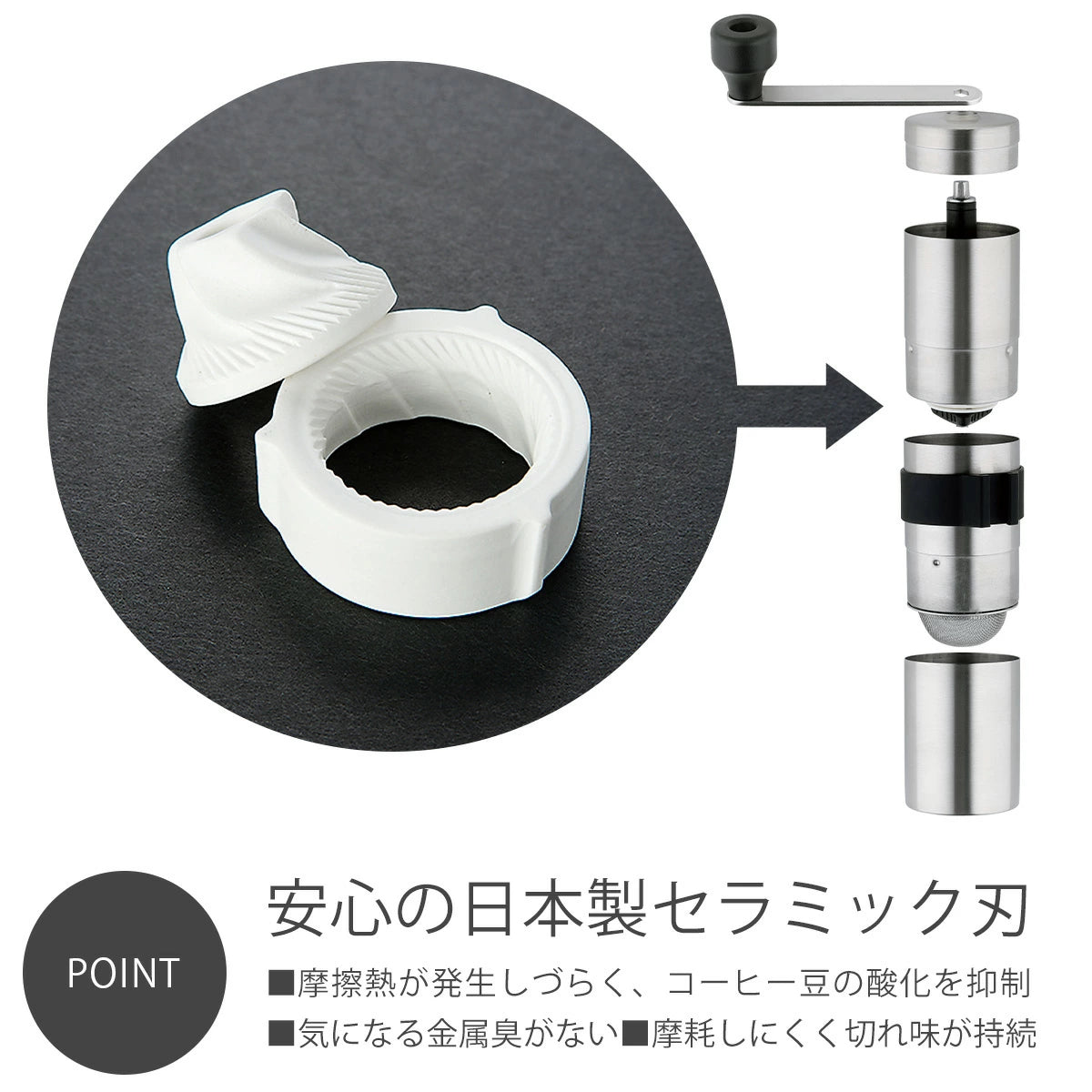 KOGU Powder Control Stainless Steel Ceramic Coffee Mill Grinder 41286 Made in Japan