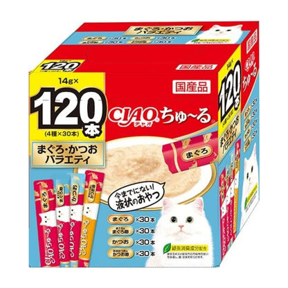 CIAO 日本產 吞拿魚・鰹魚綜合口味貓用肉泥零食 肉泥條 120條裝