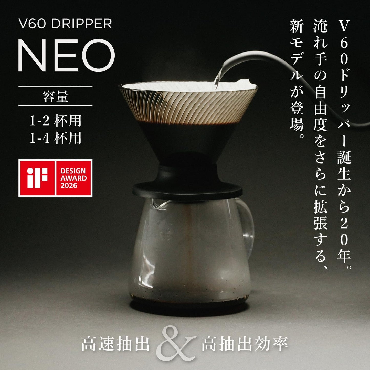 HARIO 日本製 V60 NEO Tritan 防摔樹脂手沖咖啡濾杯 1-4杯用 黑色 透色 琥珀色