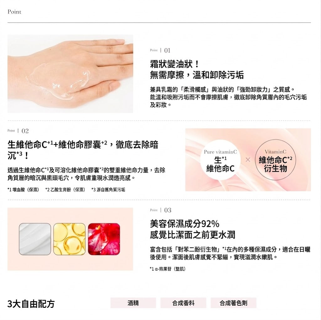 Yunth 日本製 高純度活性維他命C 卸妝霜 保濕毛孔潔淨卸妝霜 Cleansing Cream 120g