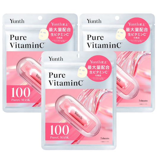 Yunth 日本製 100%高純度活性維他命C面膜 透亮保濕面膜 Mask 3包共21片優惠裝