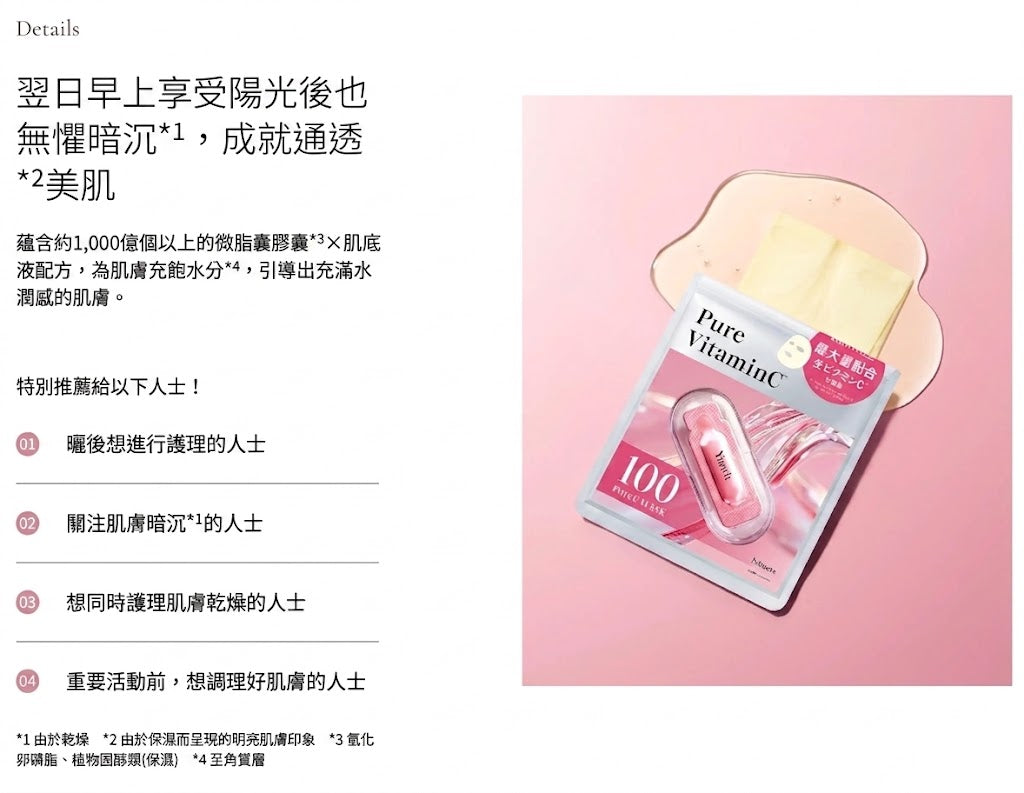 Yunth 日本製 100%高純度活性維他命C面膜 透亮保濕面膜 Mask 3包共21片優惠裝